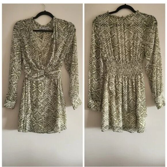 NWOT Zara Green and White Printed Mini Dress Size Large - Picture 6 of 10